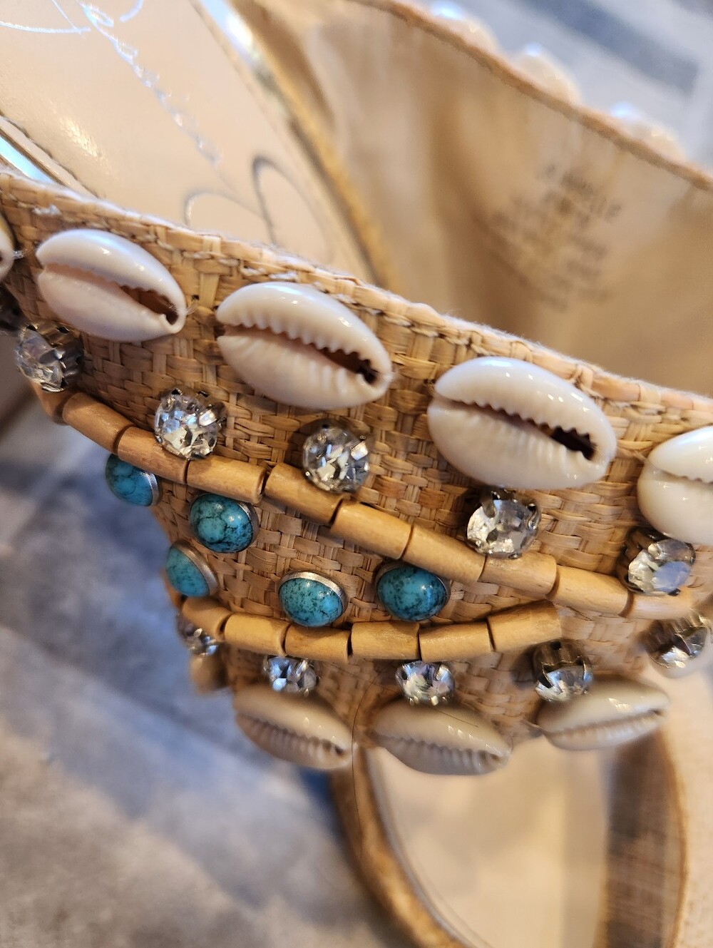 Jessica SIMPSON Beaded Shell Embellished Woven Slide Sandals - Natural - Picture 5 of 5